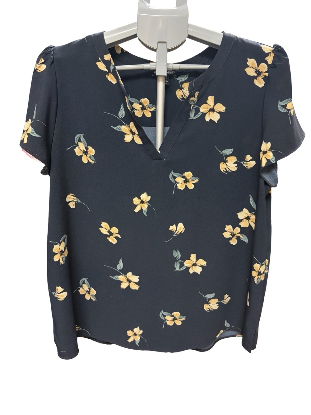 Hilary Radley Navy Top with Yellow Floral Print